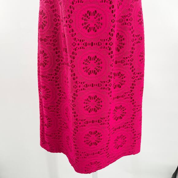Adrianna Papell Bright Pink Lace Overlay Sleeveless Career Party Sheath Dress 8 - Picture 6 of 9